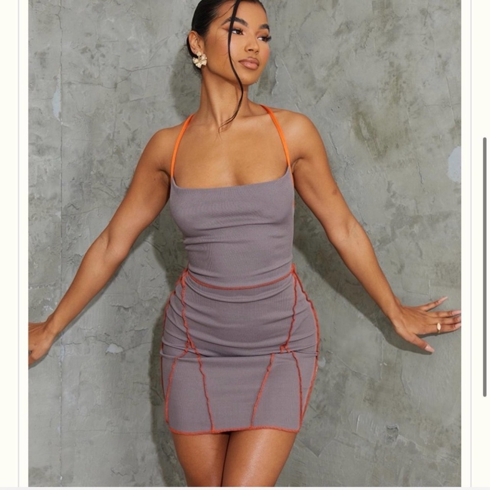 PrettyLittleThing Grey Mini Dress with Orange Trim
